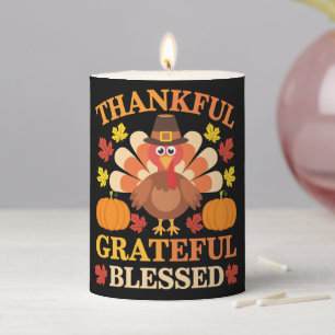 Thankful Grateful Blessed Turkey Thanksgiving Pillar Candle