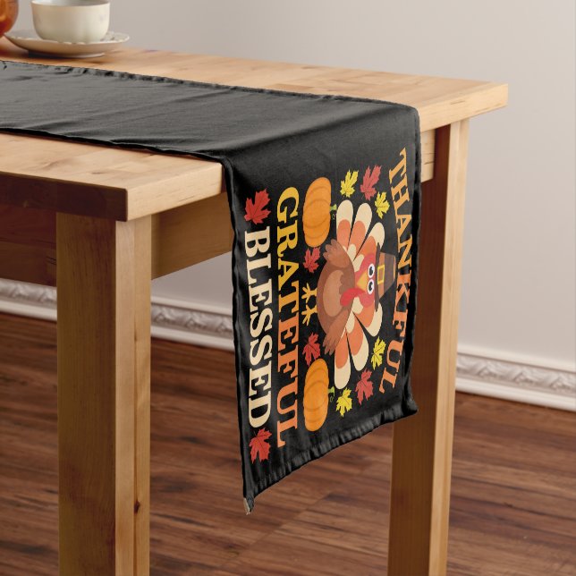 Thankful Grateful Blessed Turkey Thanksgiving Short Table Runner (In Situ)