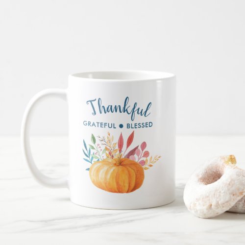 Thankful Grateful Blessed with Orange Pumpkin Coffee Mug