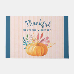 Thankful Grateful Blessed with Orange Pumpkin Doormat