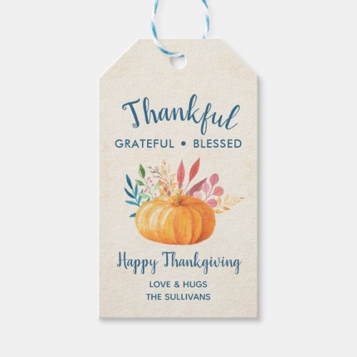 Thankful Grateful Blessed with Orange Pumpkin Gift Tags