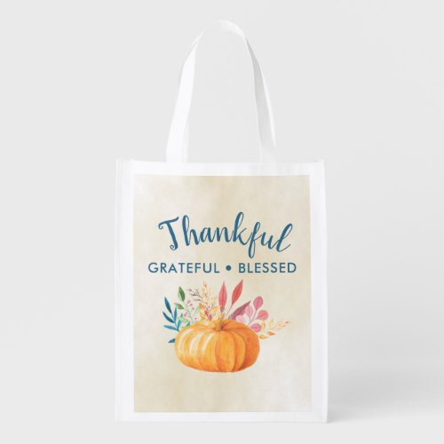 Thankful Grateful Blessed with Orange Pumpkin Grocery Bag