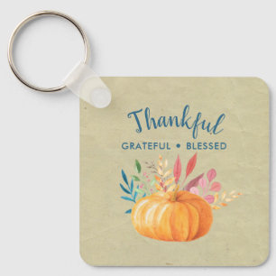 Thankful Grateful Blessed with Orange Pumpkin Keychain
