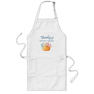 Thankful Grateful Blessed with Orange Pumpkin Long Apron