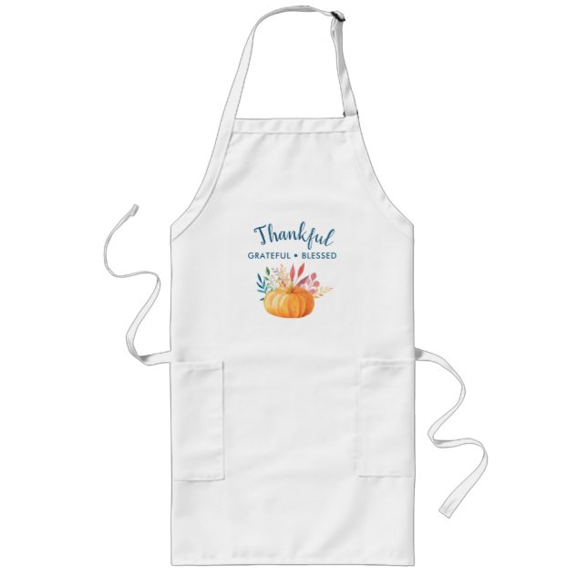 Thankful Grateful Blessed with Orange Pumpkin Long Apron (Front)