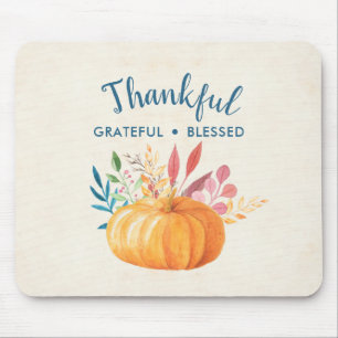 Thankful Grateful Blessed with Orange Pumpkin Mouse Pad