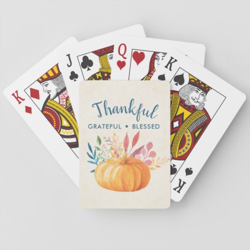 Thankful Grateful Blessed with Orange Pumpkin Poker Cards