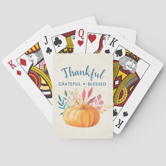 Thankful Grateful Blessed with Orange Pumpkin Poker Cards (Back)