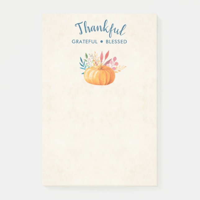 Thankful Grateful Blessed with Orange Pumpkin Post-it Notes (Front)
