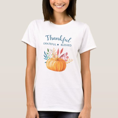 Thankful Grateful Blessed with Orange Pumpkin T_Shirt