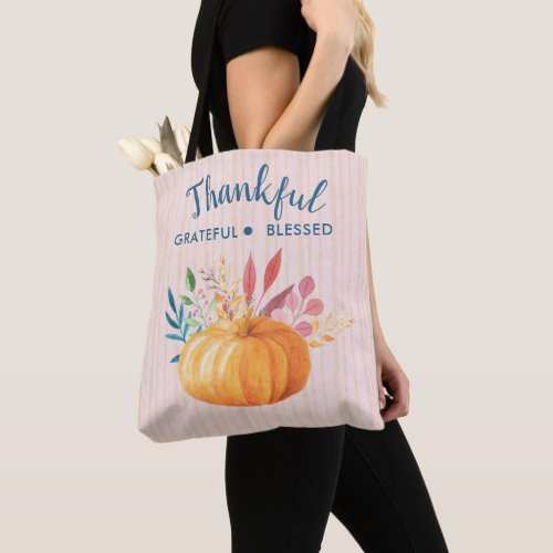 Thankful Grateful Blessed with Orange Pumpkin Tote Bag