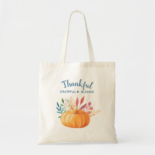 Thankful Grateful Blessed with Orange Pumpkin Tote Bag