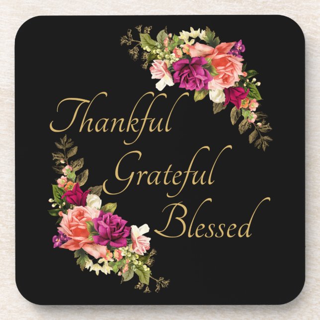 Thankful Grateful Blessed Women's Christian Faith Beverage Coaster (Front)
