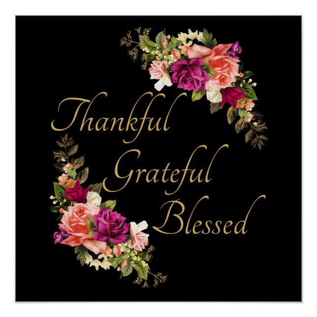 Thankful Grateful Blessed Women's Christian Faith Poster (Front)