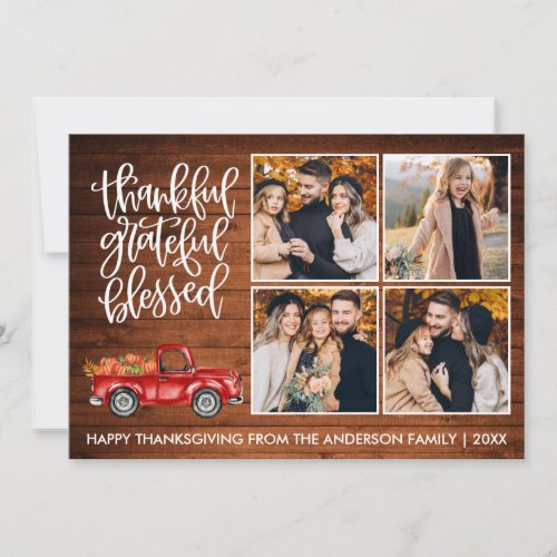 Thankful Grateful Blessed Wood Thanksgiving Truck  Holiday Card