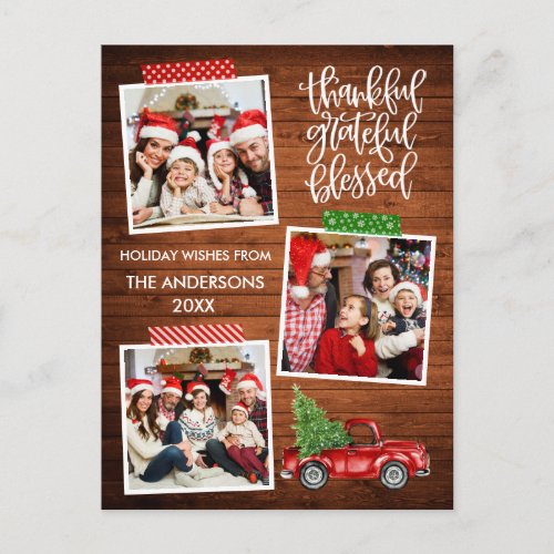 Thankful Grateful Blessed Wood Truck Tape Holiday Postcard