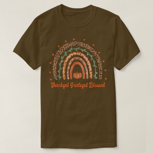 Thankful Grateful BlessedFall Autumn Boho Rainbow  T-Shirt (Design Front)