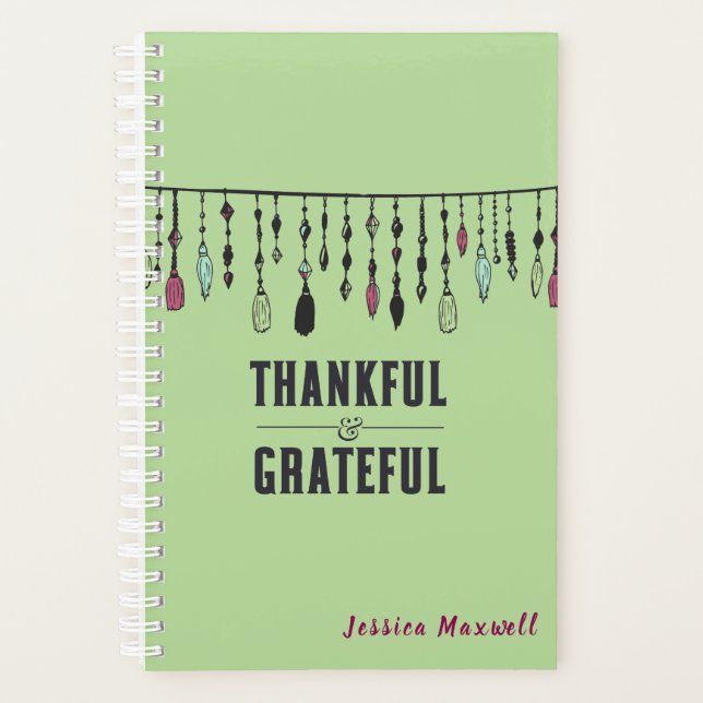 Thankful & Grateful Boho Tassels Spiral Planner (Front)