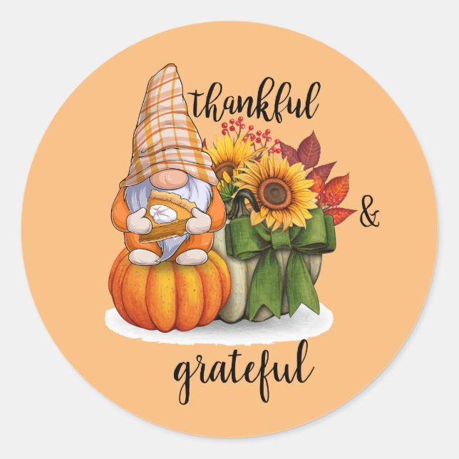 Thankful & grateful  classic round sticker (Front)