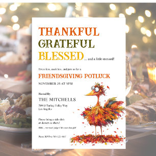 Thankful Grateful Cute Friendsgiving Potluck Invitation