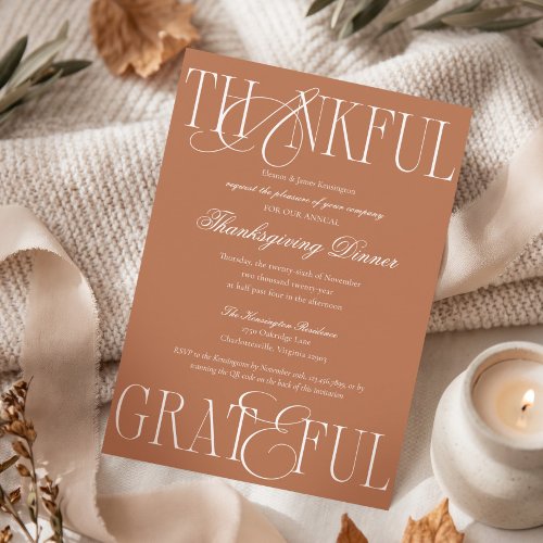 Thankful Grateful Elegant Thanksgiving Dinner Invitation