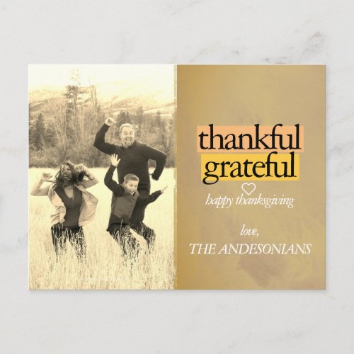 thankful grateful happy thanksgiving with photo postcard