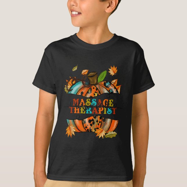 Thankful Grateful Massage Therapist Pumpkin Autumn T-Shirt (Front)