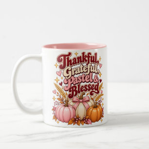 Thankful Grateful Pastel and Blessed Thanksgiving Two-Tone Coffee Mug