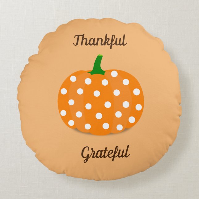 Thankful Grateful Pumpkin Design Round Pillow (Front)