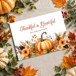 Thankful Grateful Pumpkin Sunflower Thanksgiving  Holiday Card