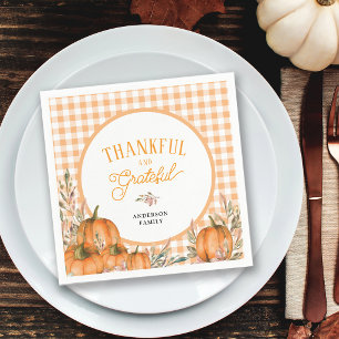 Thankful Grateful Pumpkins Gingham Thanksgiving Napkins