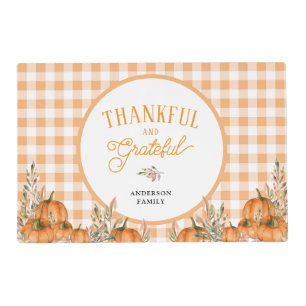 Thankful Grateful Pumpkins Gingham Thanksgiving Placemat