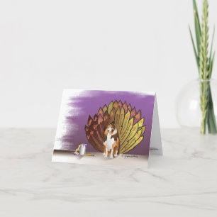 Thankful Grateful Sheltie Turkey Feathers Letterpress Thank You Card