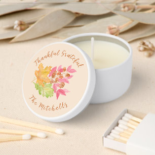Thankful Grateful Watercolor Leaves and Berries  Mini Candle Favors
