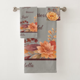 Thankful Grategul Blessed Floral Thanksgiving  Bath Towel Set