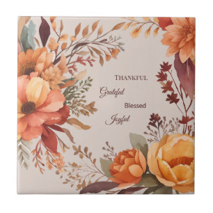 Thankful Grategul Blessed Floral Thanksgiving  Ceramic Tile