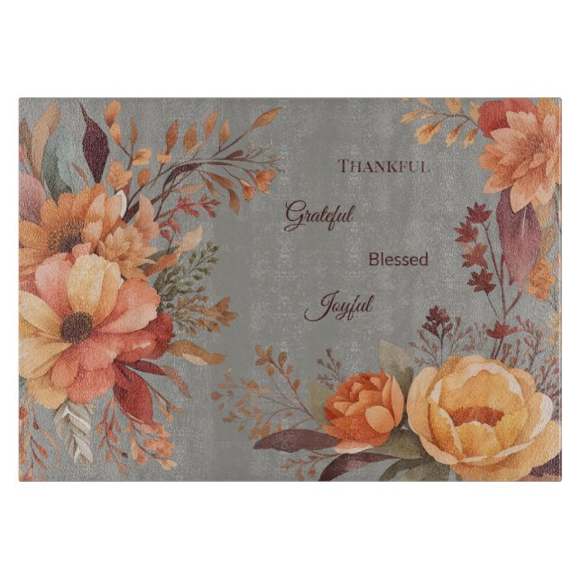 Thankful Grategul Blessed Floral Thanksgiving  Cutting Board (Front)