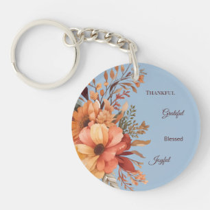 Thankful Grategul Blessed Floral Thanksgiving  Keychain