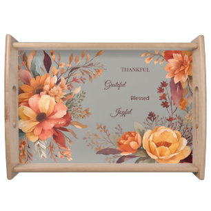 Thankful Grategul Blessed Floral Thanksgiving  Serving Tray