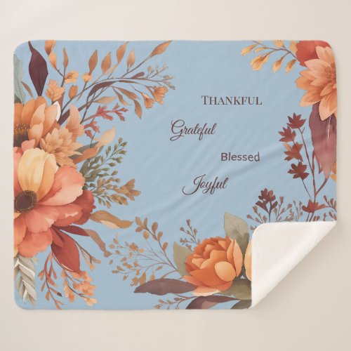Thankful Grategul Blessed Floral Thanksgiving  Sherpa Blanket