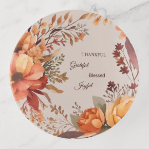 Thankful Grategul Blessed Floral Thanksgiving Trinket Tray