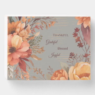 Thankful Grategul Blessed Floral Thanksgiving  Wooden Box Sign