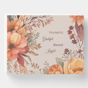 Thankful Grategul Blessed Floral Thanksgiving  Wooden Box Sign