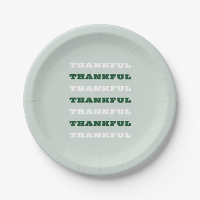 Thankful, Gratitude Quote, Green Paper Plates (Front)