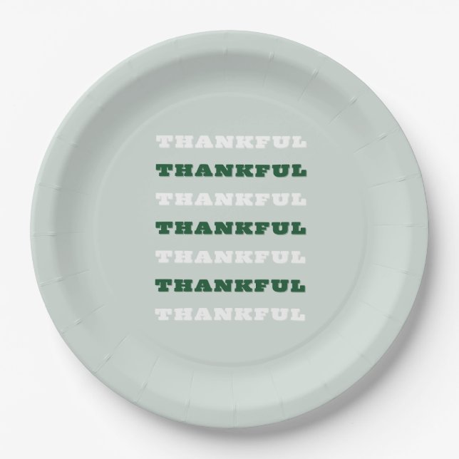 Thankful, Gratitude Quote, Green Paper Plates (Front)
