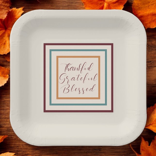 Thankful Greatful Blessed Thanksgiving Fall Paper Plates (Creator Uploaded)