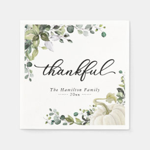 Thankful Greenery Pumpkin Thanksgiving Dinner Napkins