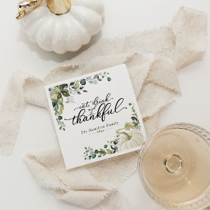 Thankful Greenery Pumpkin Thanksgiving Dinner Napkins