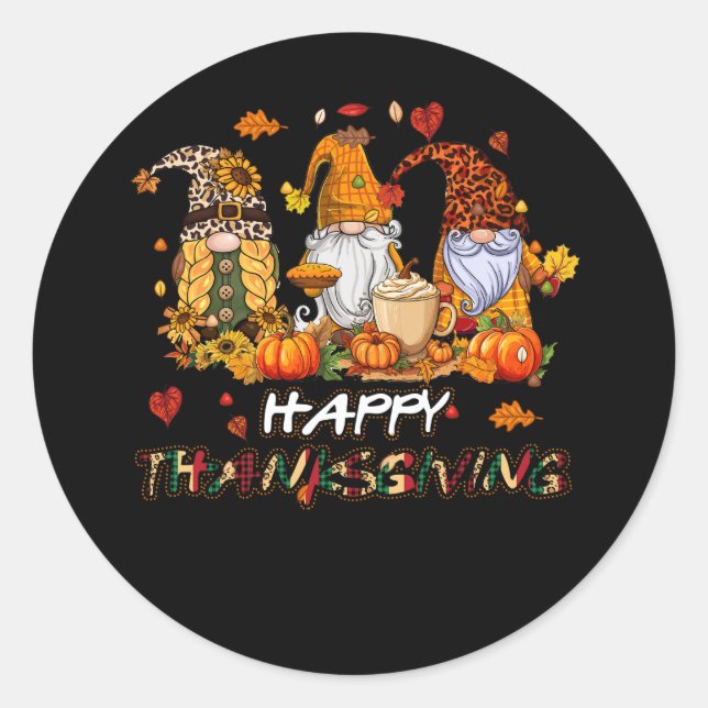 Thankful Happy Thanksgiving Gnome Gnomies Pumpkin  Classic Round Sticker (Front)