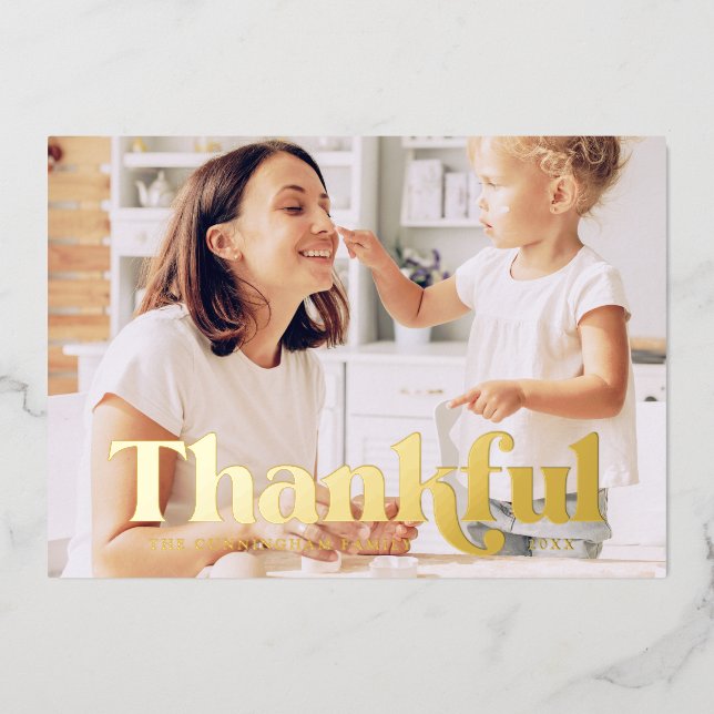 Thankful Happy Thanksgiving Modern Country Rustic Foil Holiday Card (Front)